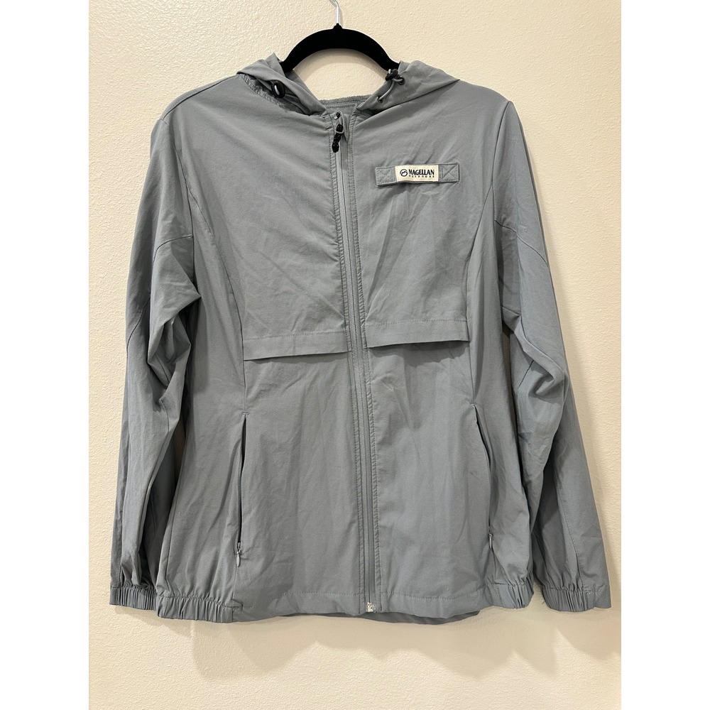 Magellan Outdoors Fish Gear Gray Hooded Windbreaker Jacket Womens Small